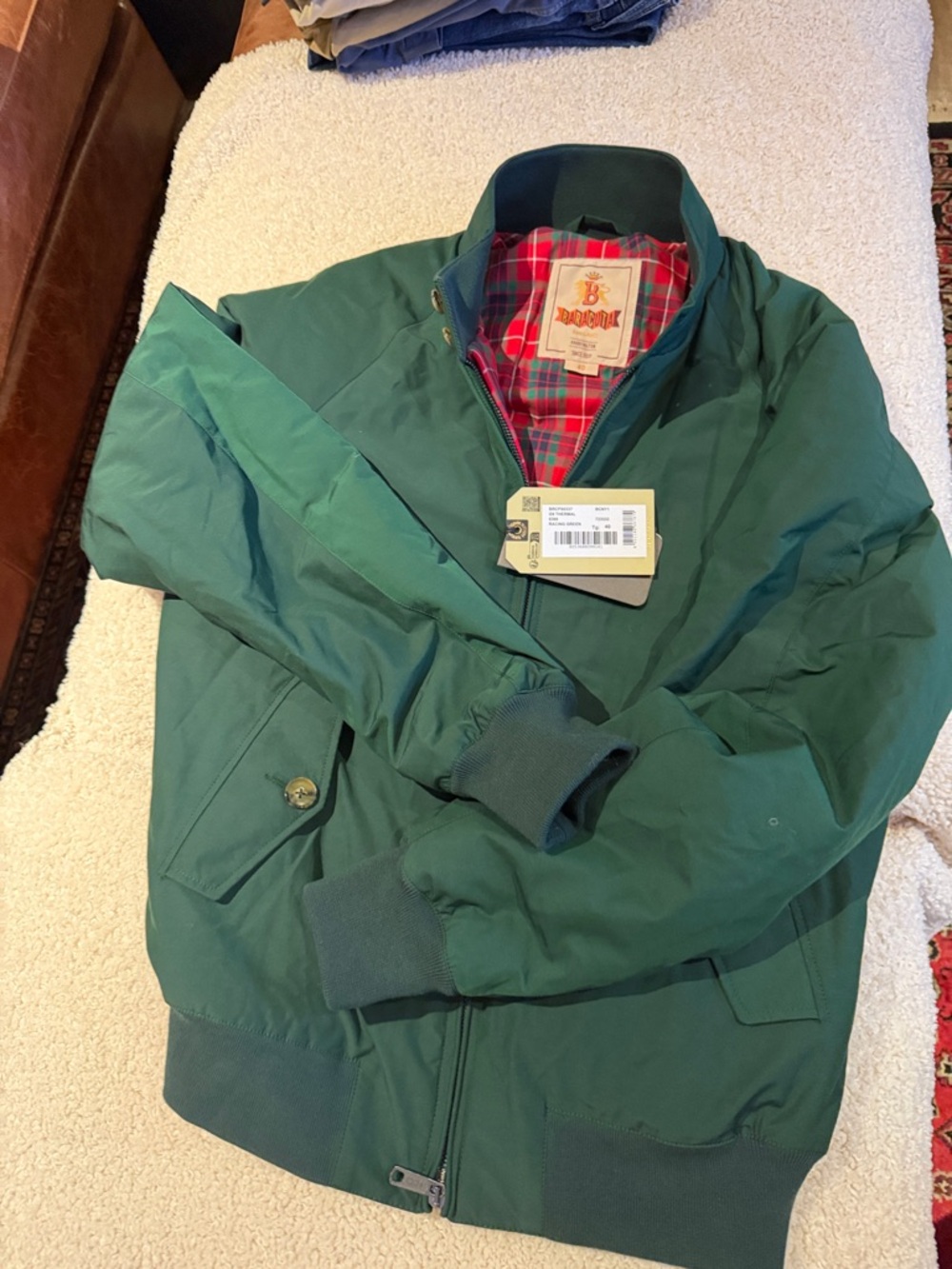 Men's Green Bomber Jacket with Tartan Lining thermal